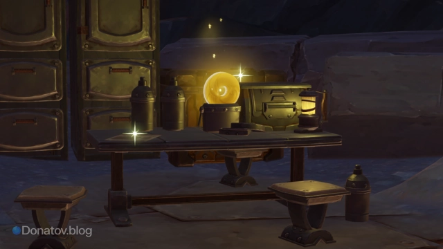 Лучистый кристалл 164 на столе в пещере