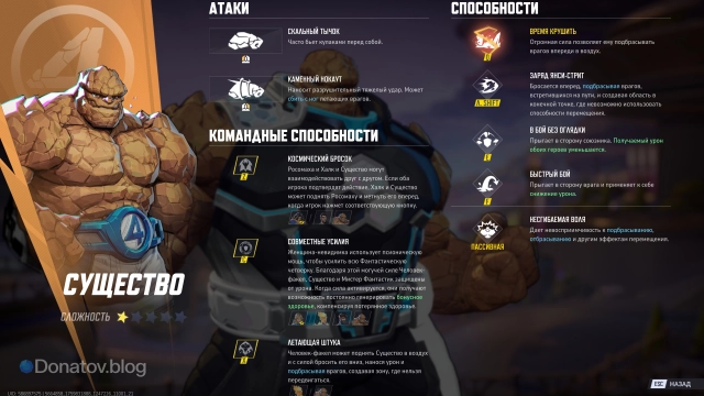 Список способностей Существа в Marvel Rivals