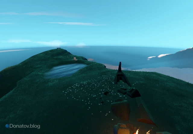 Поверхность острова и место со скамейкой