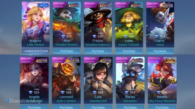 Скины серии Halloween со скидкой в магазине в Mobile Legends: Bang Bang