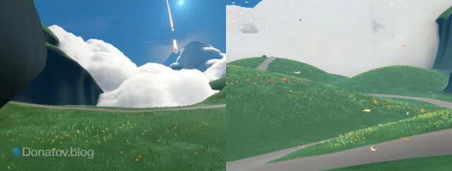 Облака и бабочки рядом с камнем