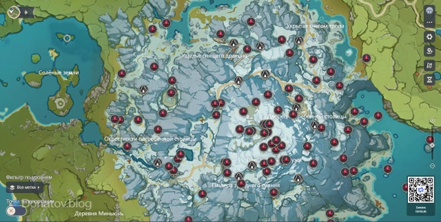 Обзор Драконьего Хребта на интерактивной карте Act.hoyolab.com в Genshin Impact