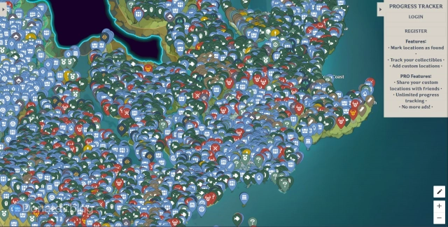 Интерфейс интерактивки Mapgenie.io в Genshin Impact