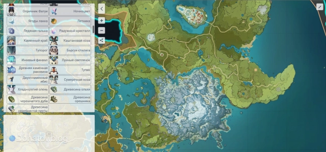 Интерфейс интерактивной карты Appsample.com в Genshin Impact