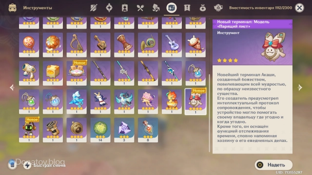 Аранара в инвентаре пользователя