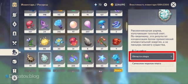 Берилловая ракушка в инвентаре