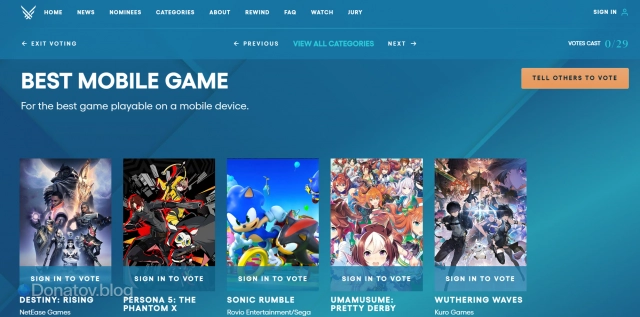 Список игр-номинантов на звание лучшей мобильной игры 2025 года по версии The Game Awards