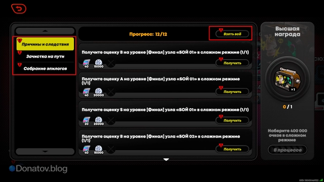 Основные награды активности