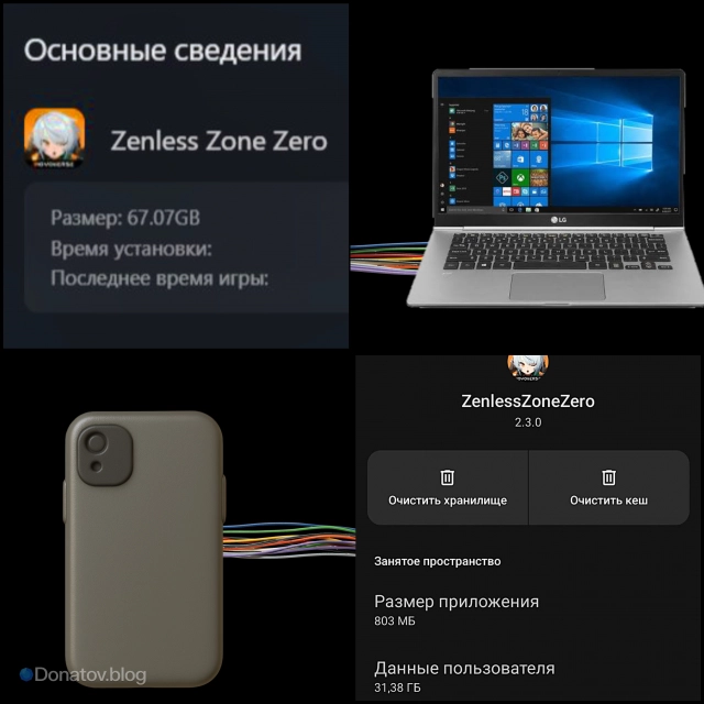 Занимаемое место на ПК и телефоне