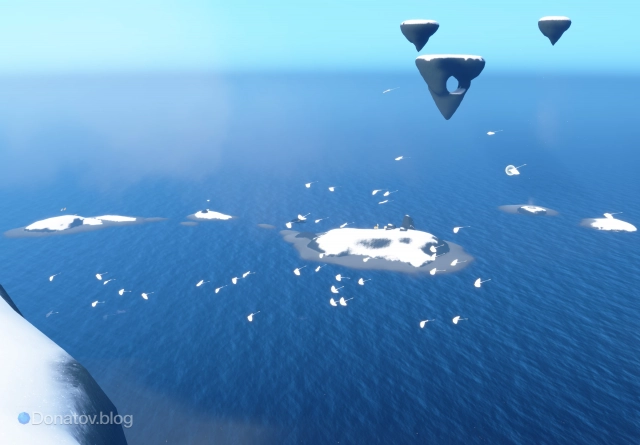 Группа островов, рядом с которыми плавает черепаха