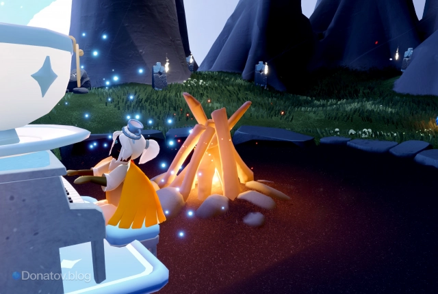 Дети света играют на музыкальных инструментах у костра