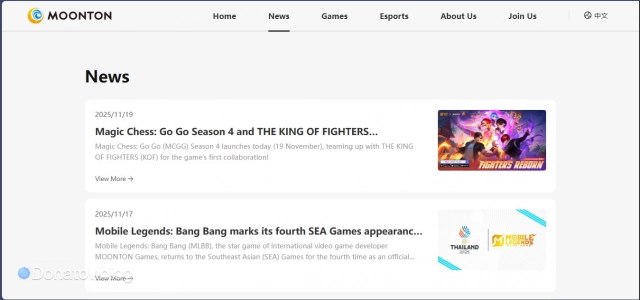 Новостная страница компании Moonton