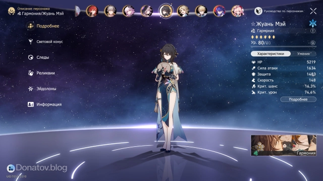 Рекомендуемые характеристики Жуань Мэй