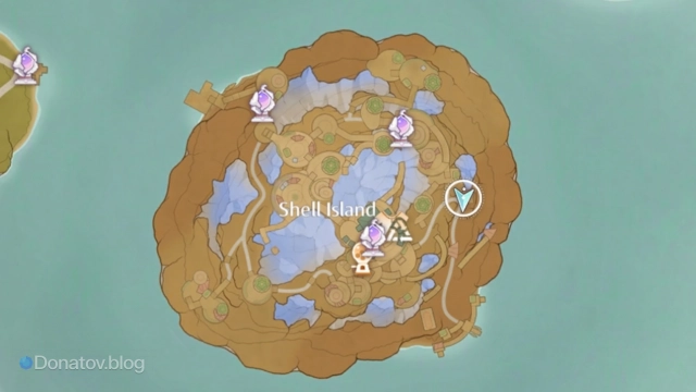 Расположение игры Shell Island в Infinity Nikki