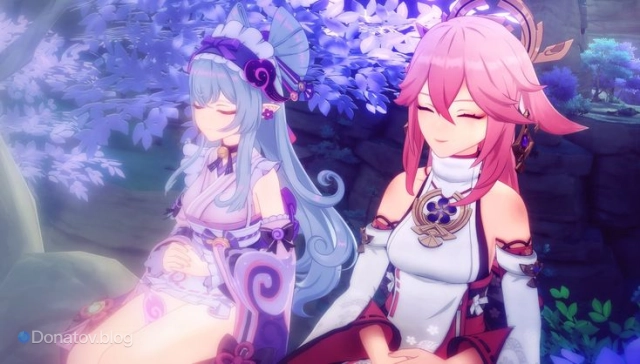 Скриншот с Мидзуки и Яэ Мико внутри кооперативного режима игры