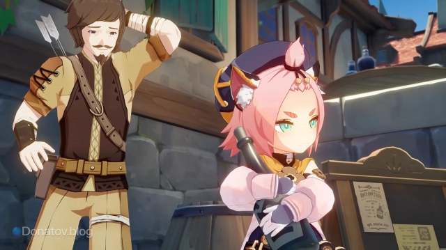 Диона со своим отцом, Драффом, в анимации «О балладах и кубках» из ивента «Вино и ветер»