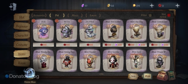 Раздел Pet в Illusion Hall в Identity V