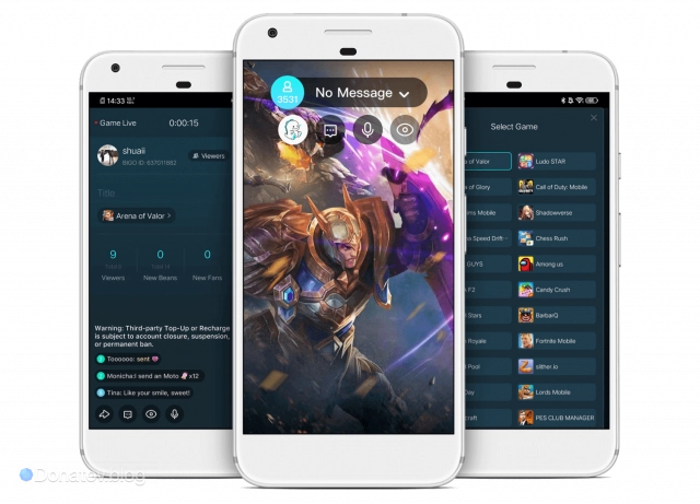 Интерфейс для запуска игрового стрима в Bigo Live