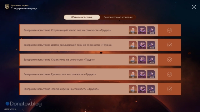 Постоянные награды