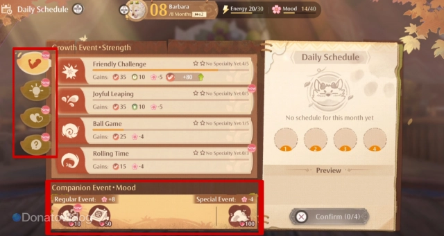 Меню Daily Schedule в Behemoth Guardian Project