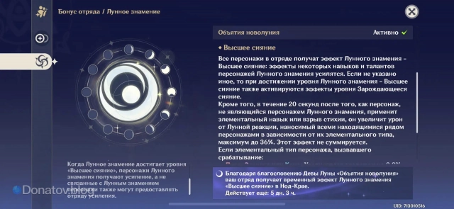 Описание усилений Высшего сияния