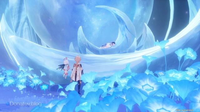 Паймон и Путешественник в Чертогах серебрянной Луны