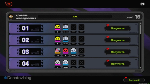 Награды за уровень исследования