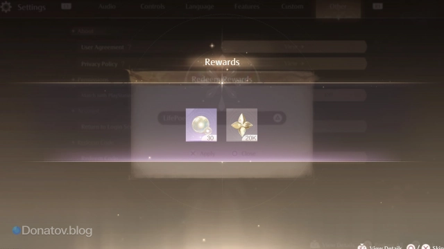 Ввод промокода внутри Infinity Nikki