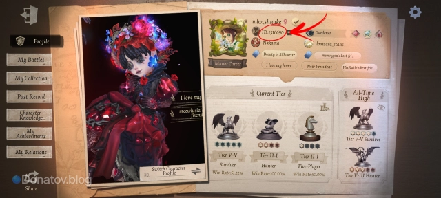 Где посмотреть айди в Identity V