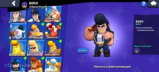 Меню скинов бойца в Brawl Stars