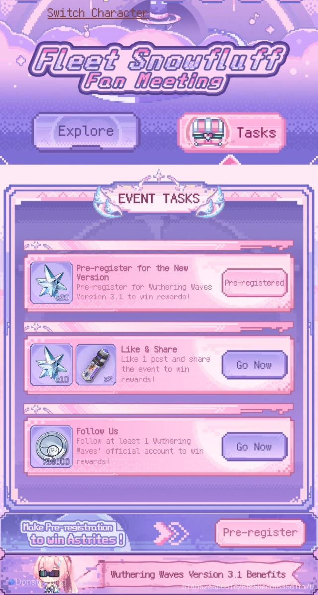 Задания веб-ивента Fleet Snowfluf Fan Meeting в Wuthering Waves