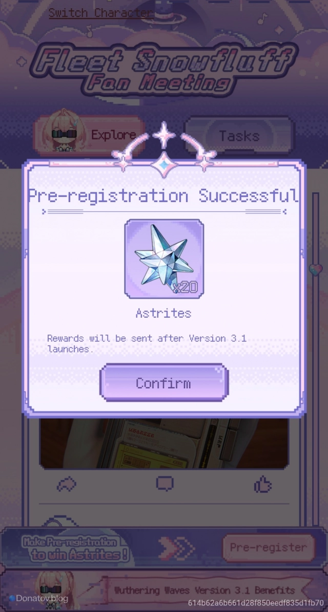 Награды веб-ивента Fleet Snowfluf Fan Meeting в Wuthering Waves