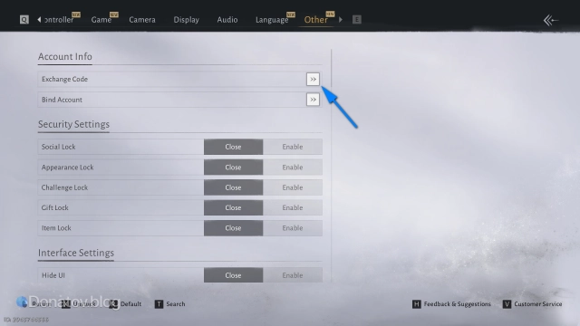 Кнопка Exchange Code в разделе Account Info