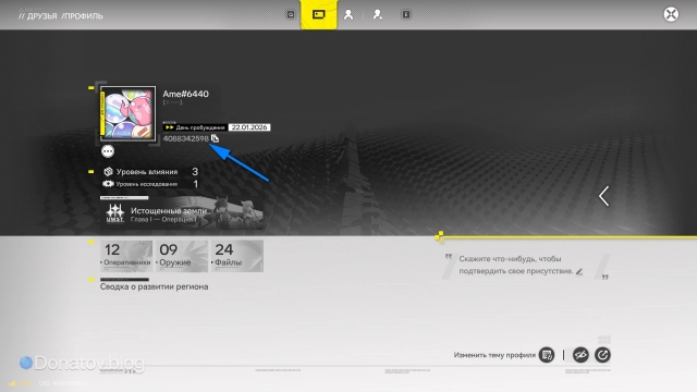 Профиль игрока, откуда можно скопировать UID