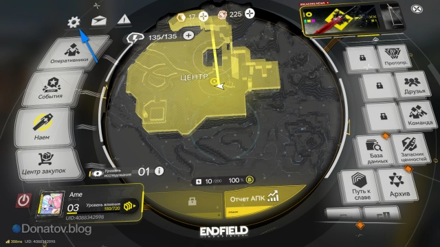 Кнопка настроек в игре