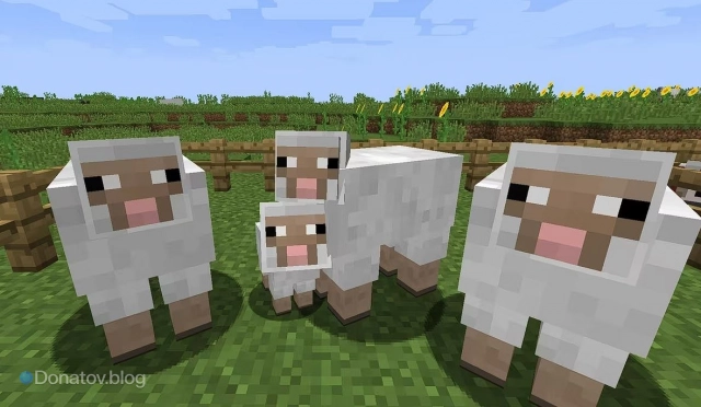 Овцы с ягнёнком в Minecraft