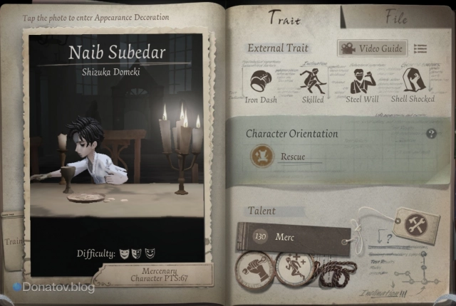 Профиль персонажа Mercenary в Identity V