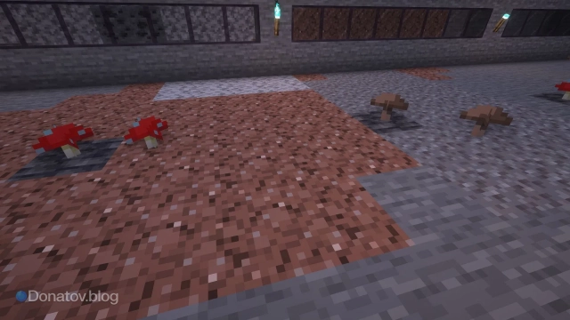 Грибная ферма с синими факелами в Minecraft