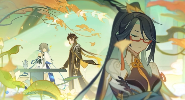 Моракс и богиня Гуй Чжун из тизера «Отголоски в сердце» на официальном ютуб канале игры