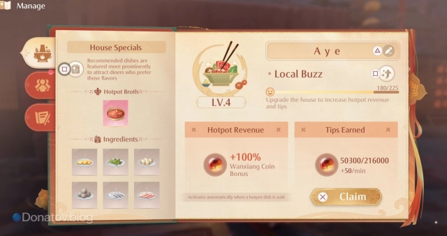 Меню Hotpot House в Infinity Nikki