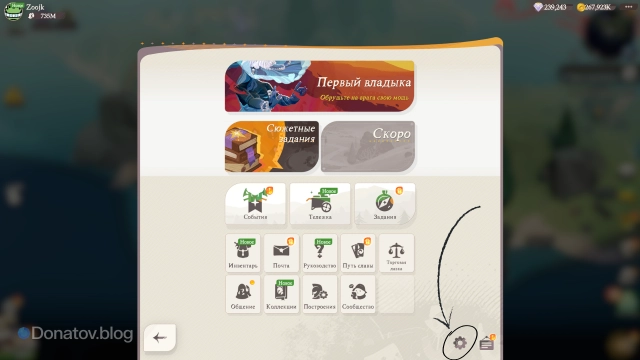 Вход в настройки игры