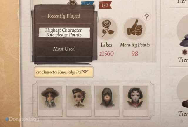 Статистика по персонажам в профиле