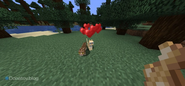 Сердечки над кошками в Minecraft