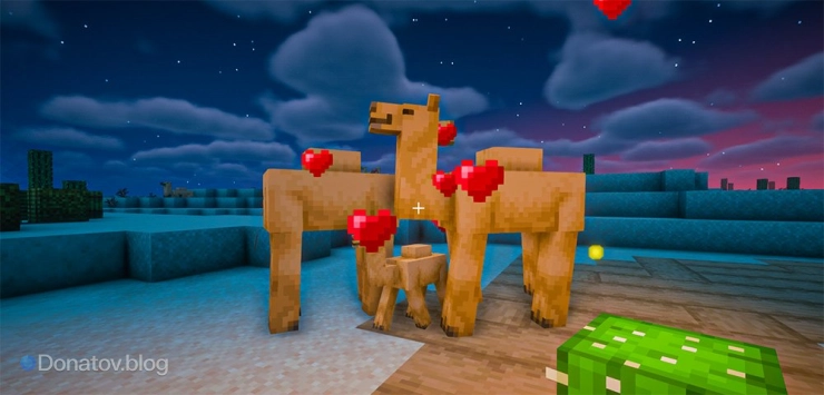 Верблюды с верблюжонком в Minecraft