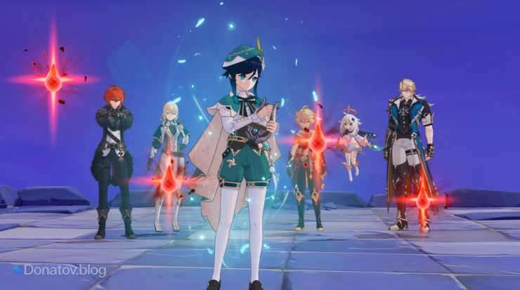 Венти использует свою силу и призывает заражённого энергией Бездны Двалина