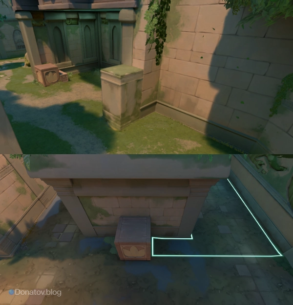 Иллюстрация изменений для защиты на карте Lotus в Valorant