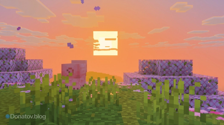 Свинья на закате в Minecraft