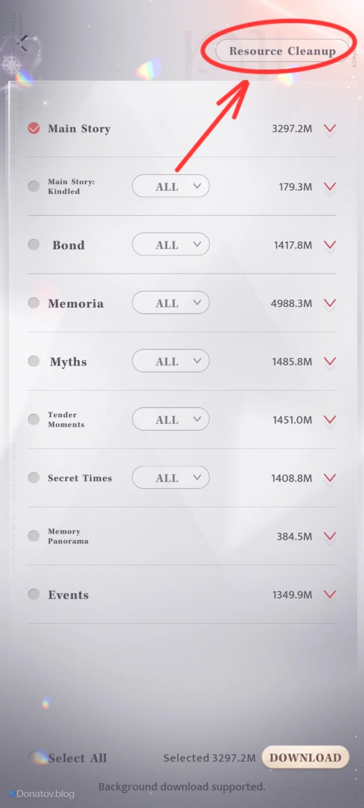 Кнопка Resource Cleanup в Manage Resource