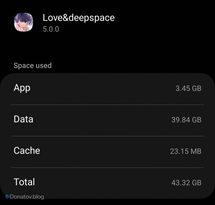 Вес игры Love and Deepspace на телефоне
