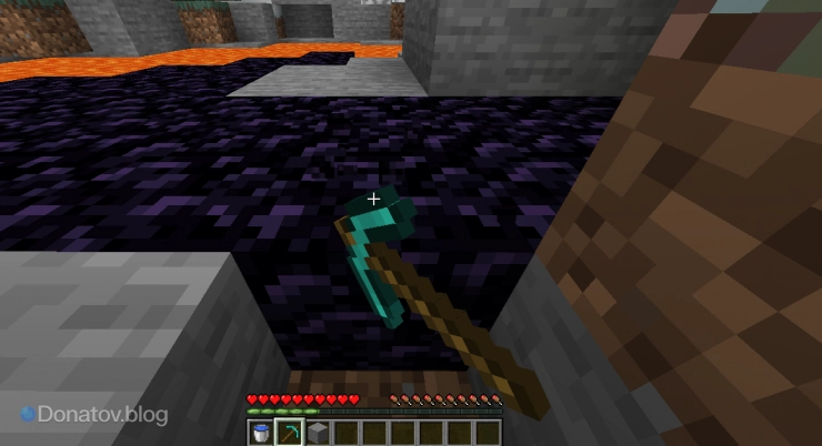 Обсидиан, полученный из лавы в Minecraft